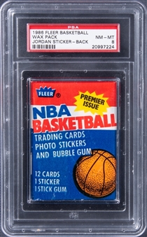 1986/87 Fleer Basketball Unopened Wax Pack – PSA NM-MT 8 – Michael Jordan Sticker Rookie Card on Back